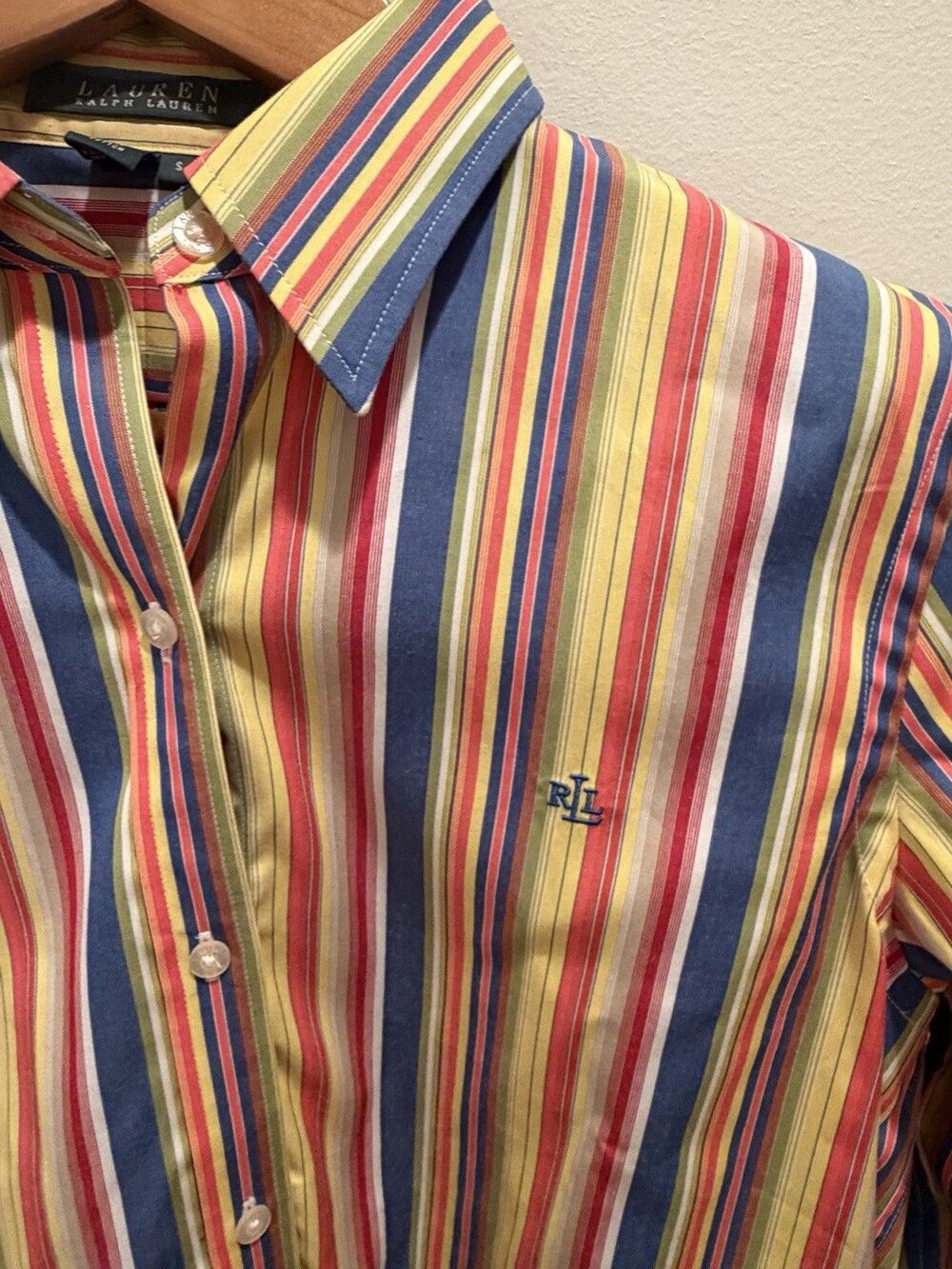 Lauren Ralph Lauren Vtg Womens Bright Striped Cotton Button Down Shirt S